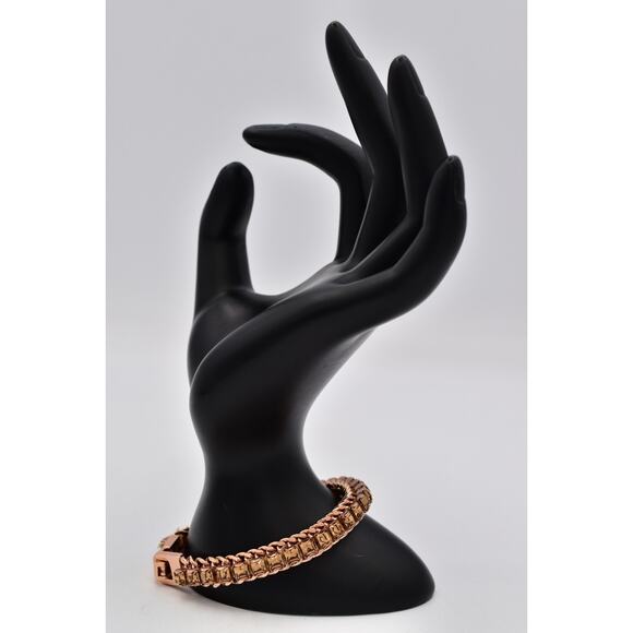 Henri Bendel Rose Gold Chain Crystal Bracelet Champagne Rhinestone Signed BinO - Picture 7 of 12